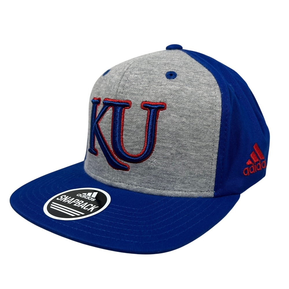 Adidas KU Kansas Jayhawks Snapback Hat Cap Heather Gray Blue Mens OSFA
